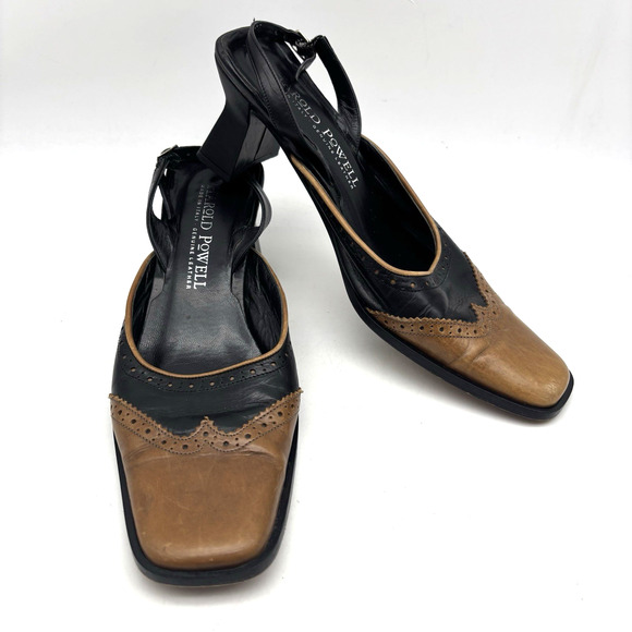 Vintage Harold Powell Block Heel Square Toe Wingtip Sling Back Loafers Women 9AA - Picture 4 of 16